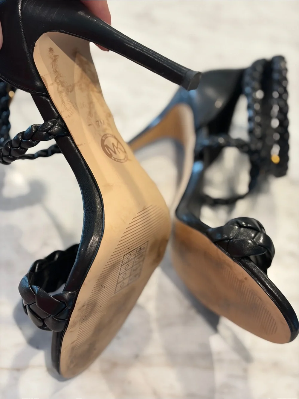 Michael Kors Astrid Braided Black Stiletto Sandal Sz 7